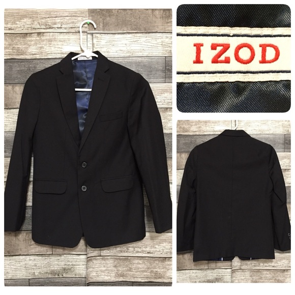 Izod Blazer Jacket Boys Size 12 Black 2 Button Polyester Blend - Picture 1 of 9